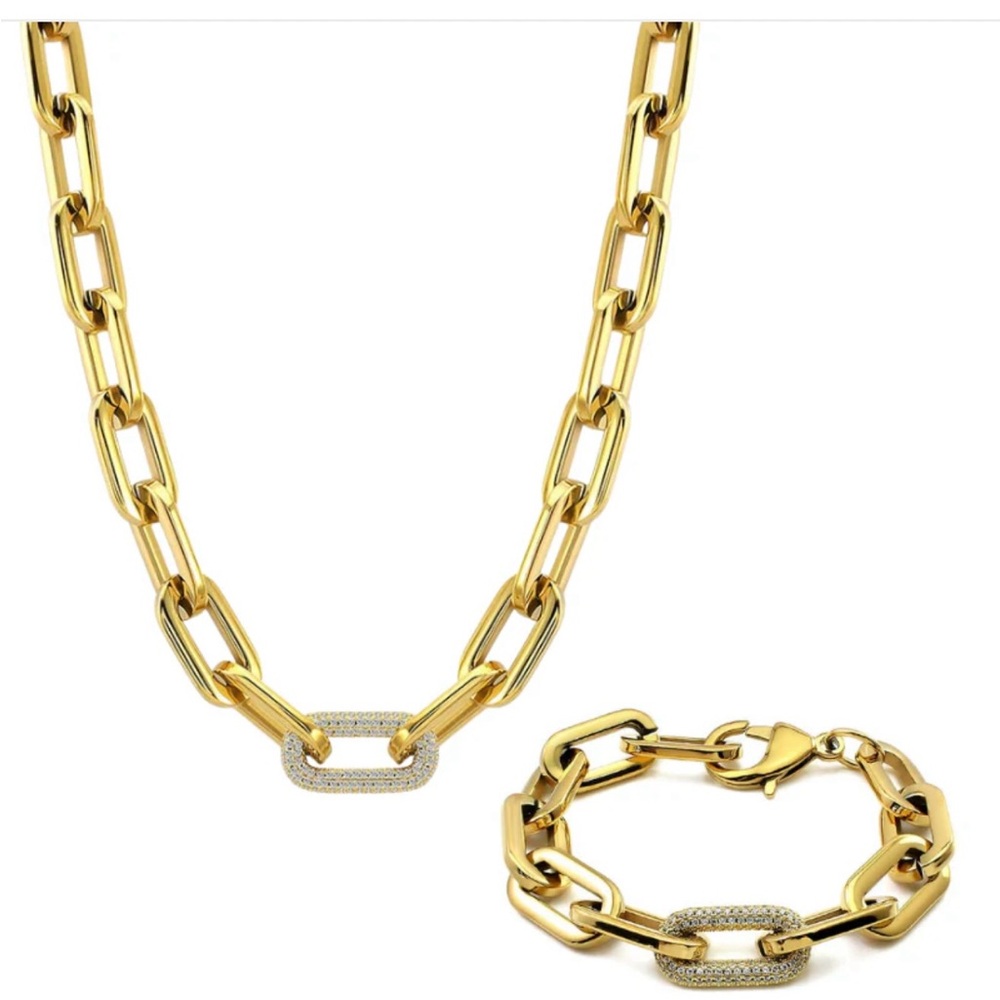 Gold and Silver Chain Necklace and Bracelet Set